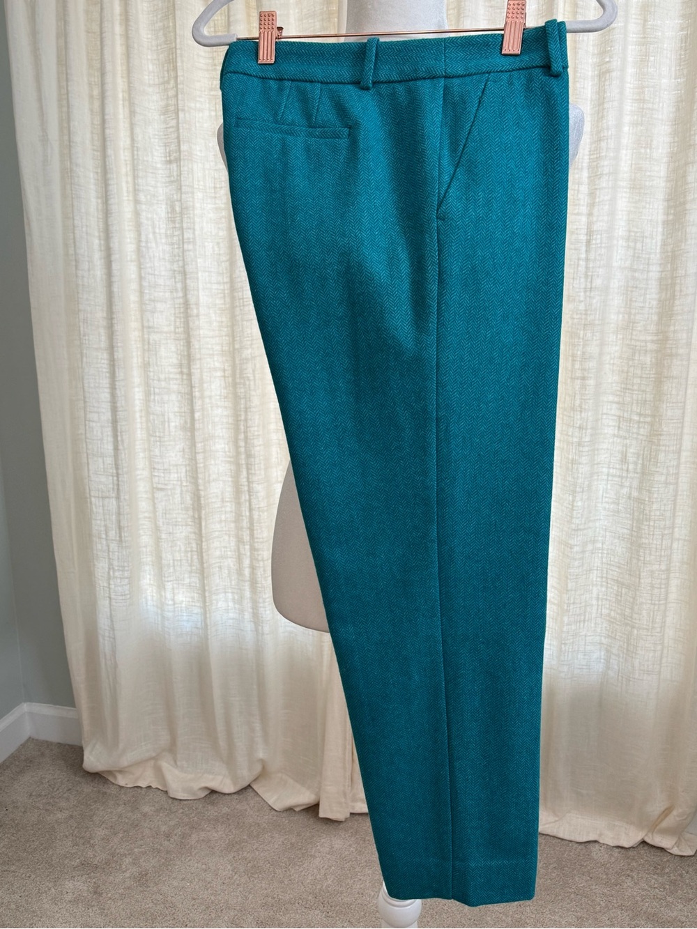 Like new J. Crew Teal Herringbone Straight-Leg Dress Pants Size 6